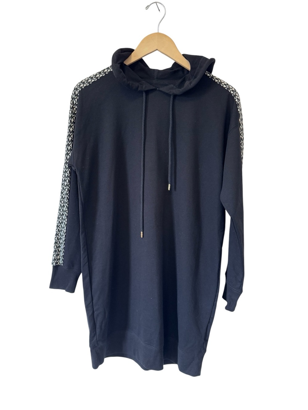 NWT Michael Kors Hoodie Dress Sporty Black Logo Hooded Sweatshirt Tunic Small